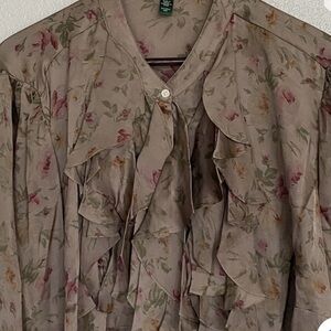 Ralph Lauren New Old Stock Pure Silk Blouse Romantic Floral Frilly Ruffle Top 22